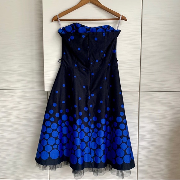 Strapless Dress, Black with blue polka dots. - Picture 9 of 11